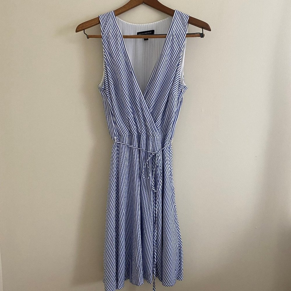 Banana Republic Blue and White Strap Wrap Tank Dress - Size 2